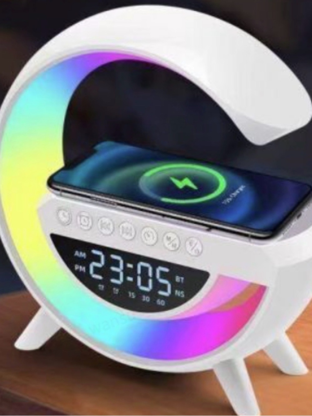 White Wireless Charging Alarm Clock with RGB LED Light
